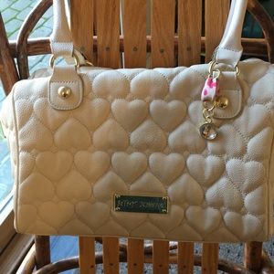 Betsey Johnson cream color quilted hearts handbag